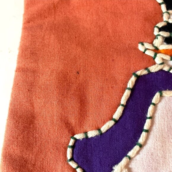 Vintage Embroidered Christmas Stocking Folk Art Snowman Stars Design Primitive - Picture 4 of 7